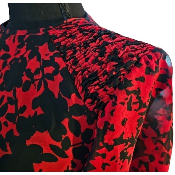 Taylor Brand Black and Red Long Sheer Sleeves, Loose Fit Flowy Minidress, Size 2 - Picture 4 of 9